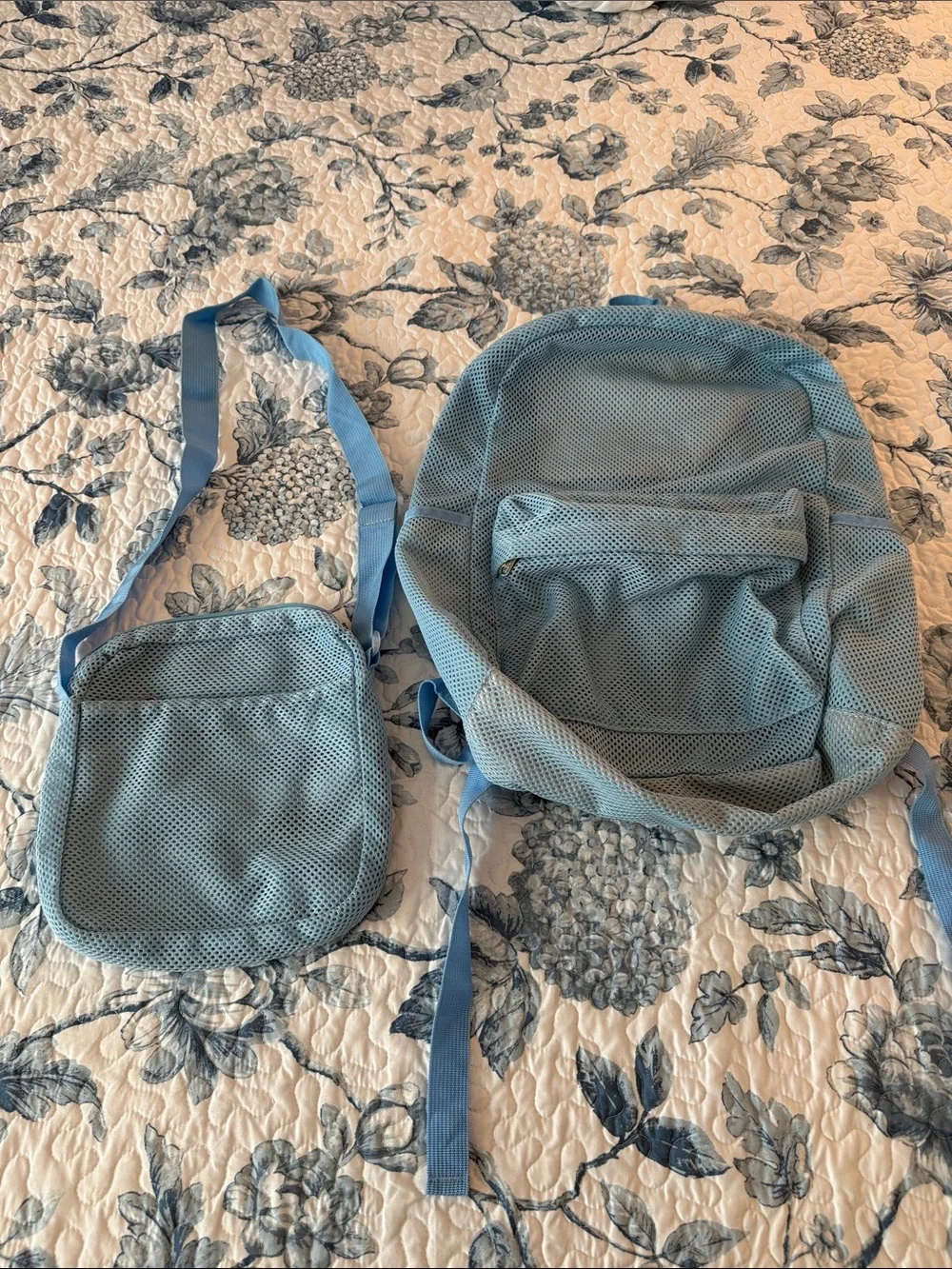 Light Blue Mesh Backpack & Crossbody Set